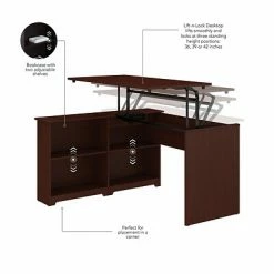 Brand new 🎁 Sit & Stand Desks Bush Furniture Cabot 36"-42"H 3 Position Sit To Stand Corner Bookshelf Desk, Harvest Cherry (WC31416-03) 😉 -Desk Riser Store unnamed file 539