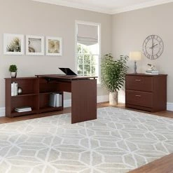 Brand new 🎁 Sit & Stand Desks Bush Furniture Cabot 36"-42"H 3 Position Sit To Stand Corner Bookshelf Desk, Harvest Cherry (WC31416-03) 😉 -Desk Riser Store unnamed file 544