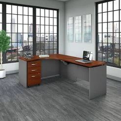 Flash Sale 😉 Sit & Stand Desks Bush Business Furniture Westfield 60W X 43D Right Hand 3 Position Sit To Stand L Desk W File Cabinet, Hansen Cherry (SRC128HCSU) 🎉 -Desk Riser Store unnamed file 550