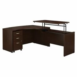 Cheapest 🧨 Sit & Stand Desks Bush Business Furniture Westfield 60W X 43D Right Hand 3 Position Sit To Stand L Desk W/ File Cabinet, Mocha Cherry (SRC128MRSU) ⭐