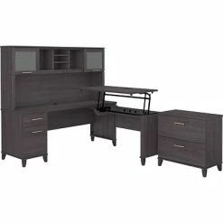 Coupon ✨ Sit & Stand Desks Bush Furniture Somerset 72W 3 Position Sit To Stand L Shaped Desk With Hutch And File Cabinet, Storm Gray (SET016SG) 🧨