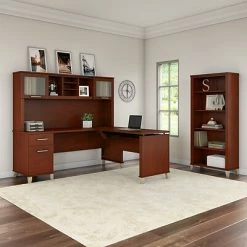 Flash Sale 👏 Sit & Stand Desks Bush Furniture Somerset 72W 3 Position Sit To Stand L Shaped Desk With Hutch And Bookcase, Hansen Cherry (SET017HC) ✨ -Desk Riser Store unnamed file 625