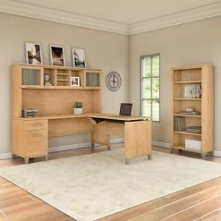 New 🧨 Sit & Stand Desks Bush Furniture Somerset 72W 3 Position Sit To Stand L Shaped Desk With Hutch And Bookcase, Maple Cross (SET017MC) ✨ -Desk Riser Store unnamed file 633