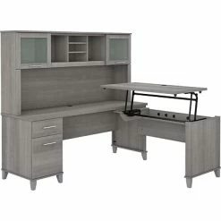 Outlet ❤️ Height-Adjustable Tables Bush Furniture Somerset 35"-41" Adjustable Desk With Hutch, Platinum Gray (SET015PG) 💯