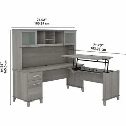 Outlet ❤️ Height-Adjustable Tables Bush Furniture Somerset 35"-41" Adjustable Desk With Hutch, Platinum Gray (SET015PG) 💯 -Desk Riser Store unnamed file 648