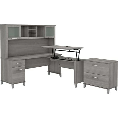 Cheap ๐งจ Sit & Stand Desks Bush Furniture Somerset 72"W 3-Position Sit To Stand L-Shaped Desk With Hutch And File Cabinet, Platinum Gray (SET016PG) ๐ 3 Cheap ๐งจ Sit & Stand Desks Bush Furniture Somerset 72"W 3-Position Sit To Stand L-Shaped Desk With Hutch And File Cabinet, Platinum Gray (SET016PG) ๐