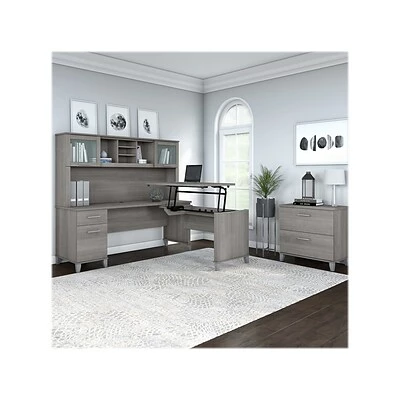 Cheap ๐งจ Sit & Stand Desks Bush Furniture Somerset 72"W 3-Position Sit To Stand L-Shaped Desk With Hutch And File Cabinet, Platinum Gray (SET016PG) ๐ 4 Cheap ๐งจ Sit & Stand Desks Bush Furniture Somerset 72"W 3-Position Sit To Stand L-Shaped Desk With Hutch And File Cabinet, Platinum Gray (SET016PG) ๐ - Image 2