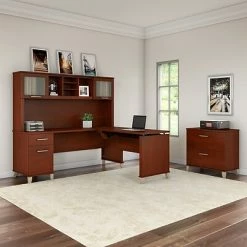 Budget 🎉 Sit & Stand Desks Bush Furniture Somerset 72W 3 Position Sit To Stand L Shaped Desk With Hutch And File Cabinet, Hansen Cherry (SET016HC) 😉 -Desk Riser Store unnamed file 660