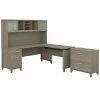 Promo 🔥 Sit & Stand Desks Bush Furniture Somerset 72W 3 Position Sit To Stand L Shaped Desk With Hutch And File Cabinet, Ash Gray (SET016AG) 💯