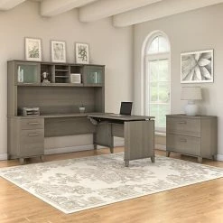 Promo 🔥 Sit & Stand Desks Bush Furniture Somerset 72W 3 Position Sit To Stand L Shaped Desk With Hutch And File Cabinet, Ash Gray (SET016AG) 💯 -Desk Riser Store unnamed file 673