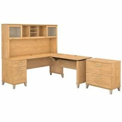 Brand new ❤️ Sit & Stand Desks Bush Furniture Somerset 72W 3 Position Sit To Stand L Shaped Desk With Hutch And File Cabinet, Maple Cross (SET016MC) 😉