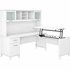 New 🌟 Height-Adjustable Tables Bush Furniture Somerset 35"-41" Adjustable Desk With Hutch, White (SET015WH) ❤️