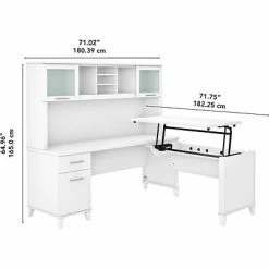 New 🌟 Height-Adjustable Tables Bush Furniture Somerset 35"-41" Adjustable Desk With Hutch, White (SET015WH) ❤️ -Desk Riser Store unnamed file 697
