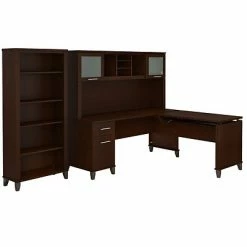 Wholesale 🛒 Sit & Stand Desks Bush Furniture Somerset 72W 3 Position Sit To Stand L Shaped Desk With Hutch And Bookcase, Mocha Cherry (SET017MR) ⭐