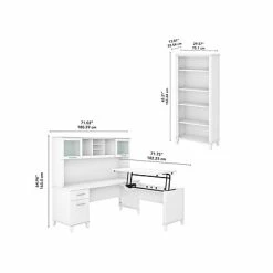 New 🎁 Sit & Stand Desks Bush Furniture Somerset 72"W 3-Position Sit To Stand L-Shaped Desk With Hutch And Bookcase, White (SET017WH) 😍 -Desk Riser Store unnamed file 733